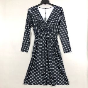 Ouges Women’s Casual Long Sleeve V-Neck Wrap Waist Midi Dress Size M